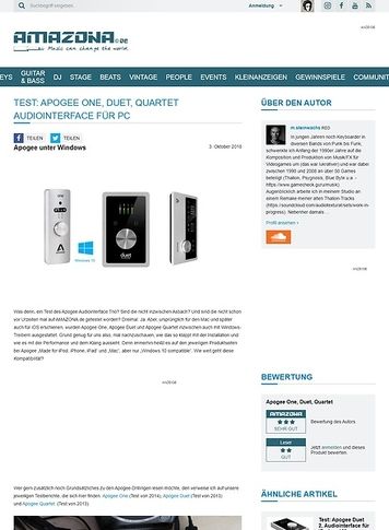 Amazona.de Apogee One, Duet, Quartet Windows Amazona.de Apogee One, Duet, Quartet Windows